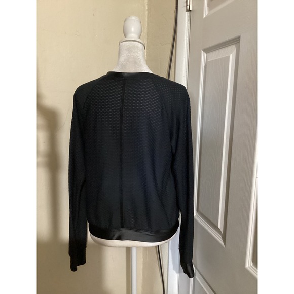 Koral Women Black Honeycomb Mesh Satin Trim Long Sleeve Activewear Top Small - Picture 4 of 8